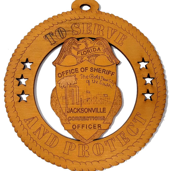 Wood Art USA Wooden To Serve And Protect Jacksonville Police Officer Hanging Figurine Ornament